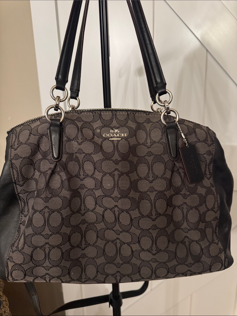 Coach Black and Gray Signature Canvas Satchel